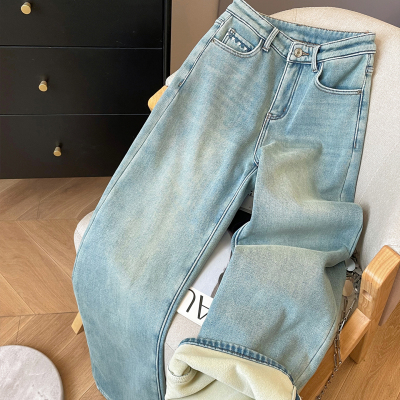 阔腿长裤加绒加厚牛仔裤女25新款