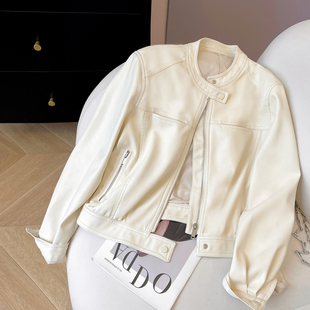 小C家 短款皮衣外套女小个子2026新款春季高级感pu皮立领机车夹克