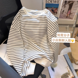 小C家 春秋休闲宽松百搭慵懒套头上衣 高级感条纹卫衣女2026年新款