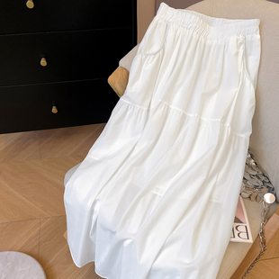 小C家 白色半身裙女2026新款春季松紧腰a字裙伞裙中长款裙子