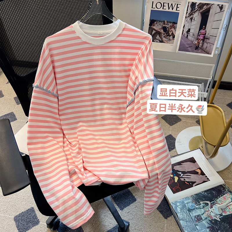多巴胺条纹长袖T恤女夏季