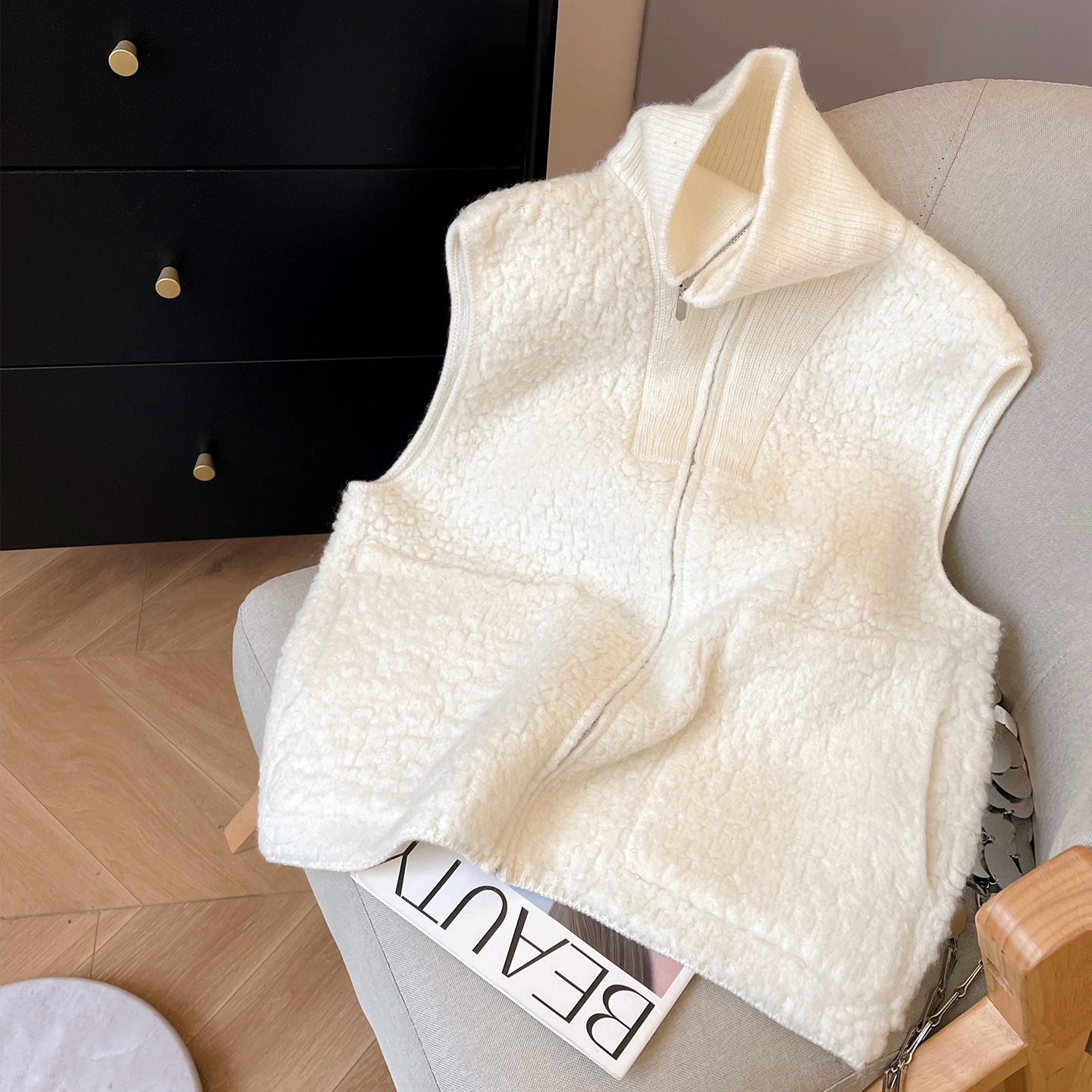 拉链开衫休闲高领羊毛马甲女冬季