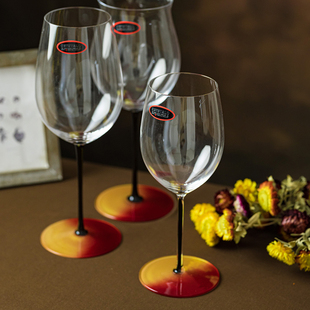 轻奢金底红酒杯水晶玻璃黑杆黑领结高脚杯葡萄酒杯欧式大号大肚杯