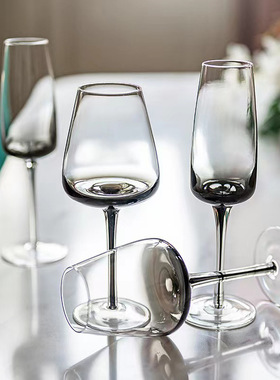 美式简约烟灰色红酒杯酒具香槟杯水晶酒杯葡萄酒杯展厅渐变高脚杯