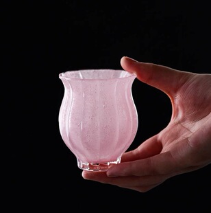 高级感水晶玻璃茶杯琉璃花形杯功夫茶具花茶杯品茗杯女生粉色茶器