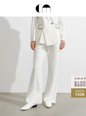 COMME MOI吕燕设计师早春女士白色高腰喇叭裤通勤长裤