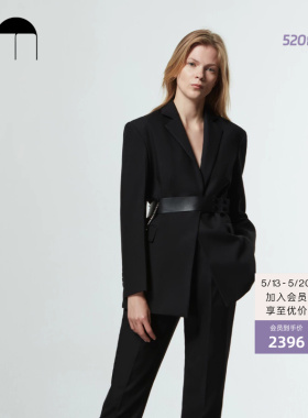【秀场同款】COMME MOI吕燕设计师女装黑色金属链绵羊毛西装外套