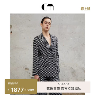 COMME MOI吕燕设计师早春女装双排扣直筒真丝西装&休闲裤套装