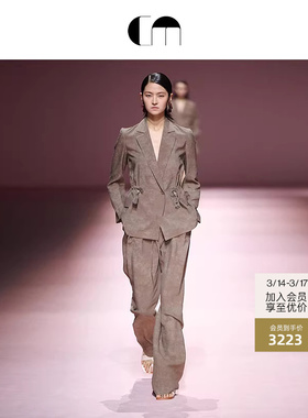 [秀场同款]COMME MOI吕燕设计师款女装桑蚕丝流苏抽绳收腰西装