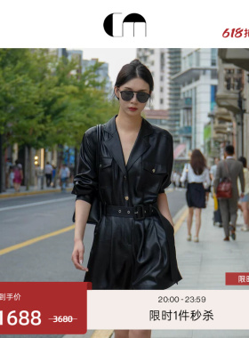COMME MOI吕燕设计师夏季女装通勤简约黑色三醋酸连体短裤