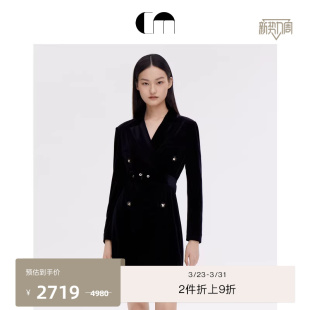 连衣裙 简洁优雅静奢风黑色丝绒鎏金西装 COMME MOI吕燕设计师女装