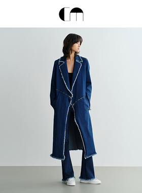 COMME MOI吕燕设计师早春女翻驳领直身可拆卸牛仔风衣