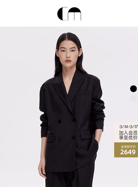 COMME MOI吕燕设计师早春绵羊毛廓形双排扣通勤休闲西装外套女