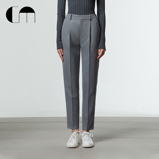 MOI吕燕设计师经典 高露同款 COMME 通勤休闲长裤 灰色羊毛锥形裤