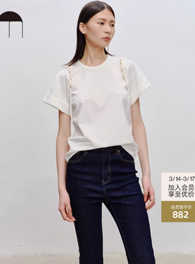 COMME MOI吕燕设计师早春金属链条装饰短袖休闲小众女T恤上衣
