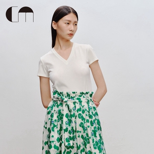 COMME T恤 MOI吕燕设计师春夏设计感小众V领女士休闲通勤短袖