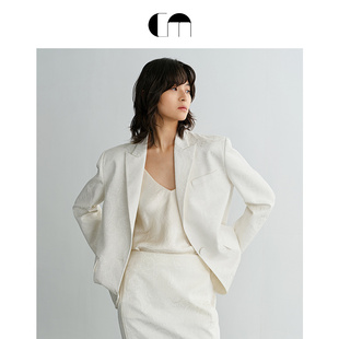 [尚雯婕同款]COMMEMOI吕燕设计师女提花翻驳领直身西装