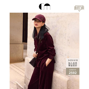 复古赤霞珠酒红色灯芯绒立领衬衫 COMME MOI吕燕设计师女装