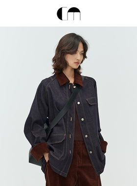 COMME MOI吕燕设计师新游牧风装撞色灯芯绒复古工装牛仔夹克外套