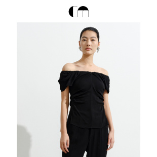 v领褶皱收腰显瘦上衣 优雅性感泡泡袖 COMME MOI吕燕设计师早春女装