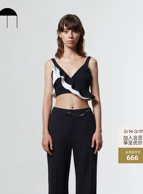 COMME MOI吕燕设计师早春花边装饰女士短款V领时尚吊带背心