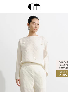 COMME MOI吕燕设计师早春女装一字领几何提花长袖上衣衬衫