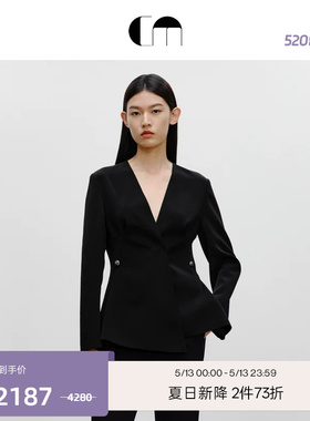 COMME MOI吕燕设计师夏季女装黑色优雅收腰显瘦V领西装