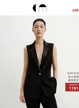 COMME MOI吕燕设计师夏季女装黑色通勤V领型西装马甲