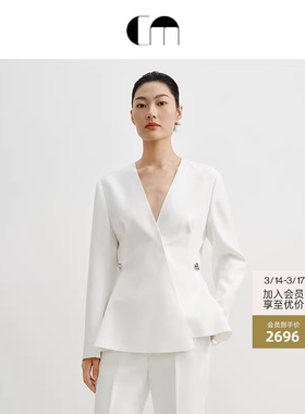 COMME MOI吕燕设计师早春女装时尚通勤收腰修身V领醋酸西装