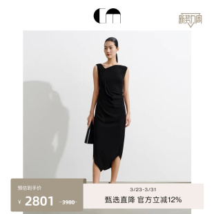 连衣裙 褶饰不对称V领无袖 COMME MOI吕燕设计师早春女装