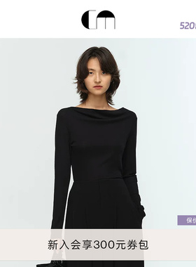 COMME MOI吕燕设计师女装黑色一字领丝毛亲肤舒适针织衫