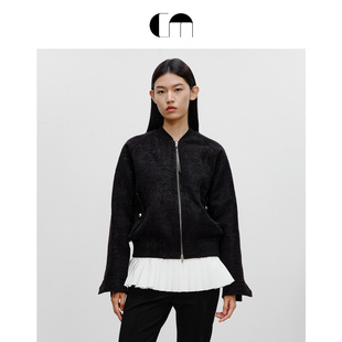 COMME MOI吕燕设计师早春女装黑白撞色褶裥提花面料拼接保暖棉服