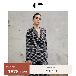 &休闲裤 COMME MOI吕燕设计师春夏女装 双排扣直筒真丝西装 套装