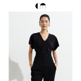 上衣T恤 V领收腰通勤百搭短袖 COMME MOI吕燕设计师早春女装