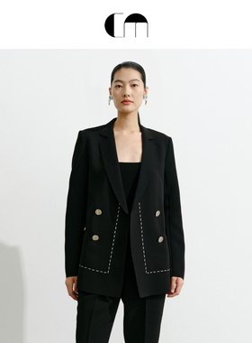 COMME MOI吕燕设计师早春女装双面复合翻驳领辑线挺括西装外套