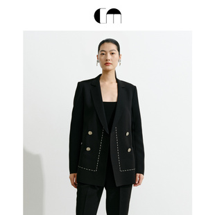 COMME MOI吕燕设计师早春女装双面复合翻驳领辑线挺括西装外套