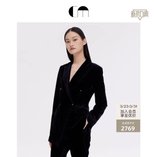 MOI吕燕设计师早春女简洁黑色丝绒西装 COMME 套西 陈数高叶同款