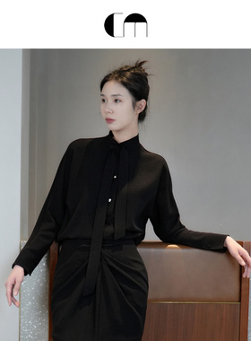 COMME MOI吕燕设计师早春女装直身系带通勤干练衬衫上衣