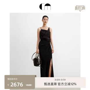 气质连衣裙 黑色压褶法式 COMME MOI吕燕设计师早春女装