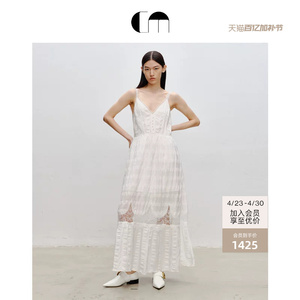 [张雪迎同款]COMME MOI吕燕设计师春夏女装V领蕾丝拼接无袖连衣裙