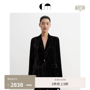 马蹄莲花片黑色丝绒西装 COMME MOI吕燕设计师早春女装