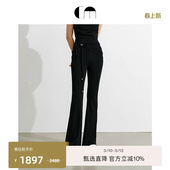 女 百搭褶饰微喇舒适针织黑色瑜伽裤 COMME MOI吕燕设计师早春经典