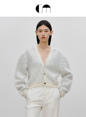 COMME MOI吕燕设计师早春女装千鸟格提花绒感针织开衫