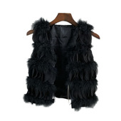特价 春秋鸵鸟羽毛配雪纺短款 编织女士皮草马甲夹背心坎肩薄款 清