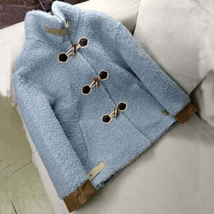 颗粒全羊毛皮草皮毛一体短款羊羔毛外套女羊皮牛角扣羊剪绒大衣特