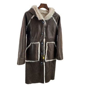 海宁新款女冬装兔皮毛一体连帽长袖皮草大衣外套中长款特价清