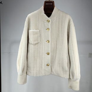 秋冬羊羔毛皮毛一体宽松外套女羊剪绒大衣短款海宁皮草竖条小立领