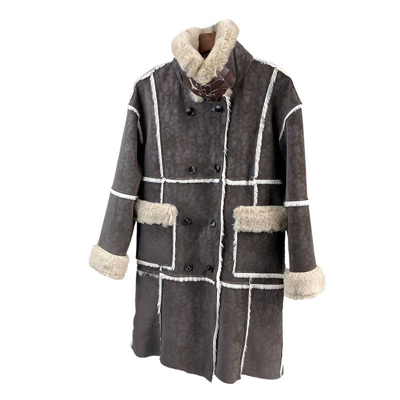 仿獭兔毛皮毛一体外套女中长款