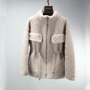 2025新款羊剪绒短外套秋冬韩版宽松显瘦立领复合皮毛一体上衣女厚
