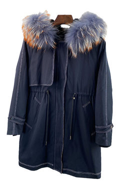 秋冬新中长款整皮獭兔内胆女装派克服大衣貉子毛领皮草外套特k146